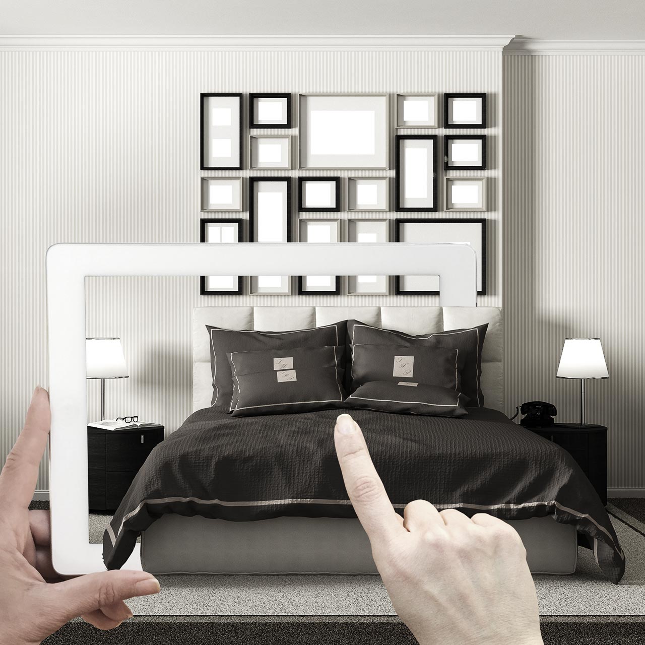 Visiualisierung der Digitalisierung von Hotelzimmer und Tablet